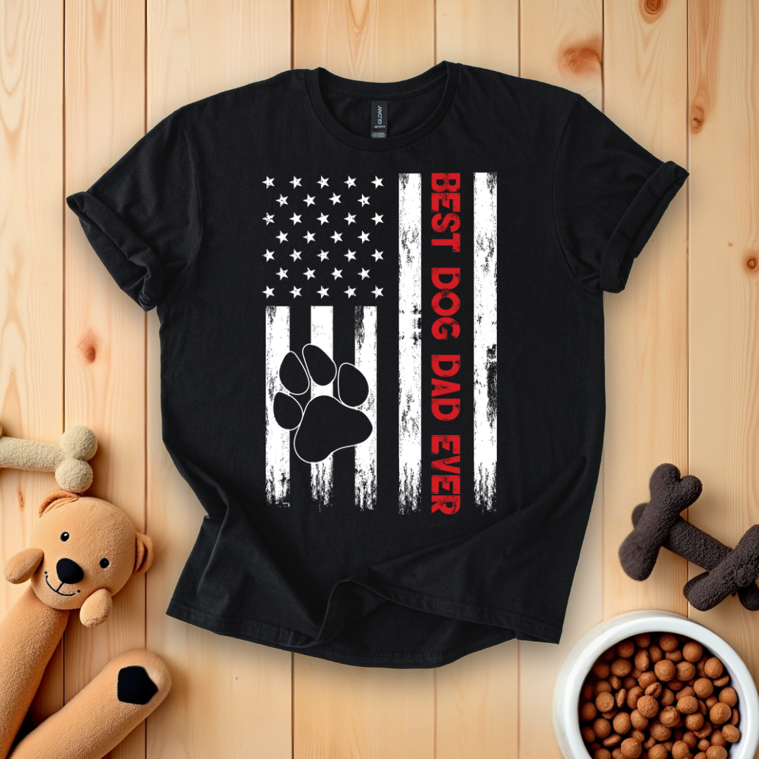 Best Dog Dad Ever American Flag T-Shirt