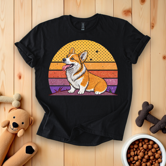 Corgi Dog Retro Sunset T-Shirt