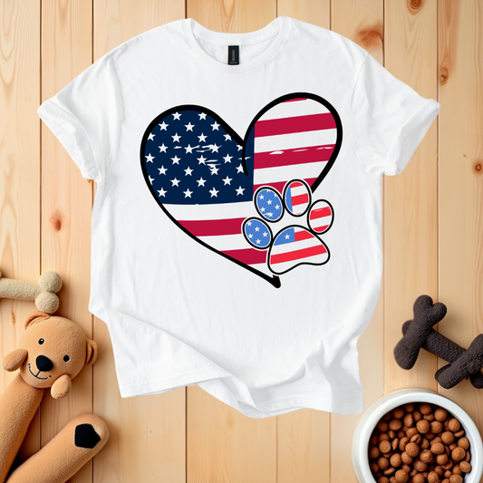 American Flag Heart Dog Paw T-Shirt