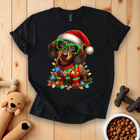 Dachshund Dog Santa Christmas Lights Xmas T-Shirt