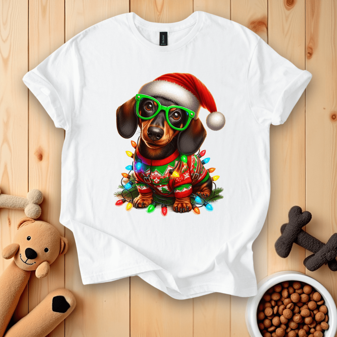 Dachshund Dog Santa Christmas Lights Xmas T-Shirt
