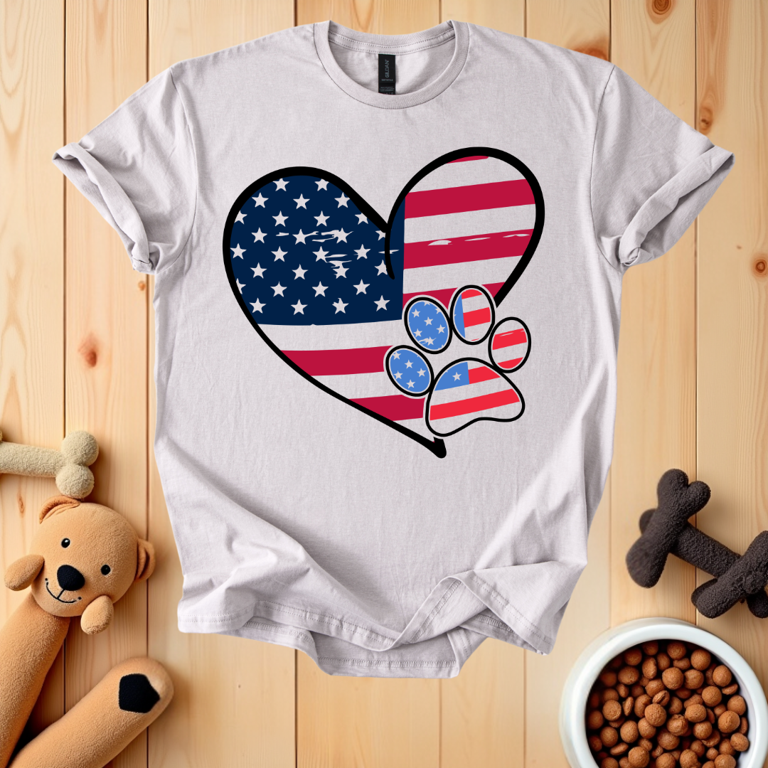 American Flag Heart Dog Paw T-Shirt