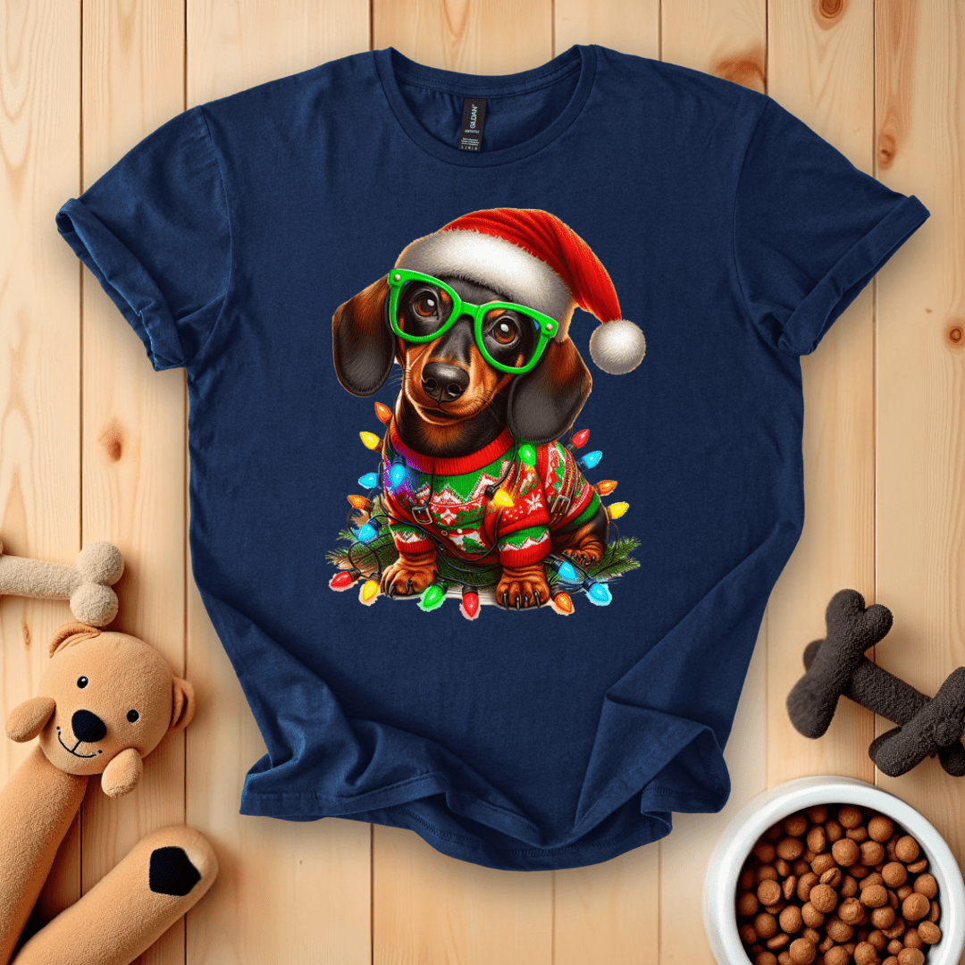 Dachshund Dog Santa Christmas Lights Xmas T-Shirt