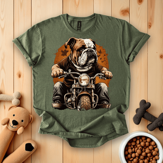 Bull Dog Riding Motorcycle T-Shirt
