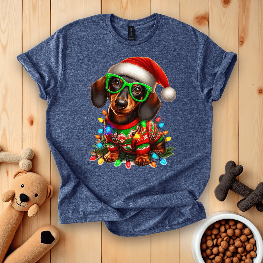Dachshund Dog Santa Christmas Lights Xmas T-Shirt