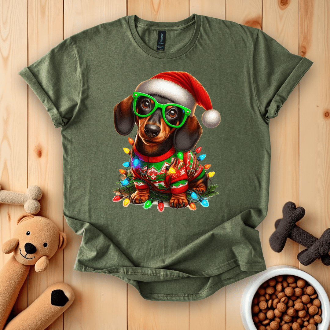 Dachshund Dog Santa Christmas Lights Xmas T-Shirt