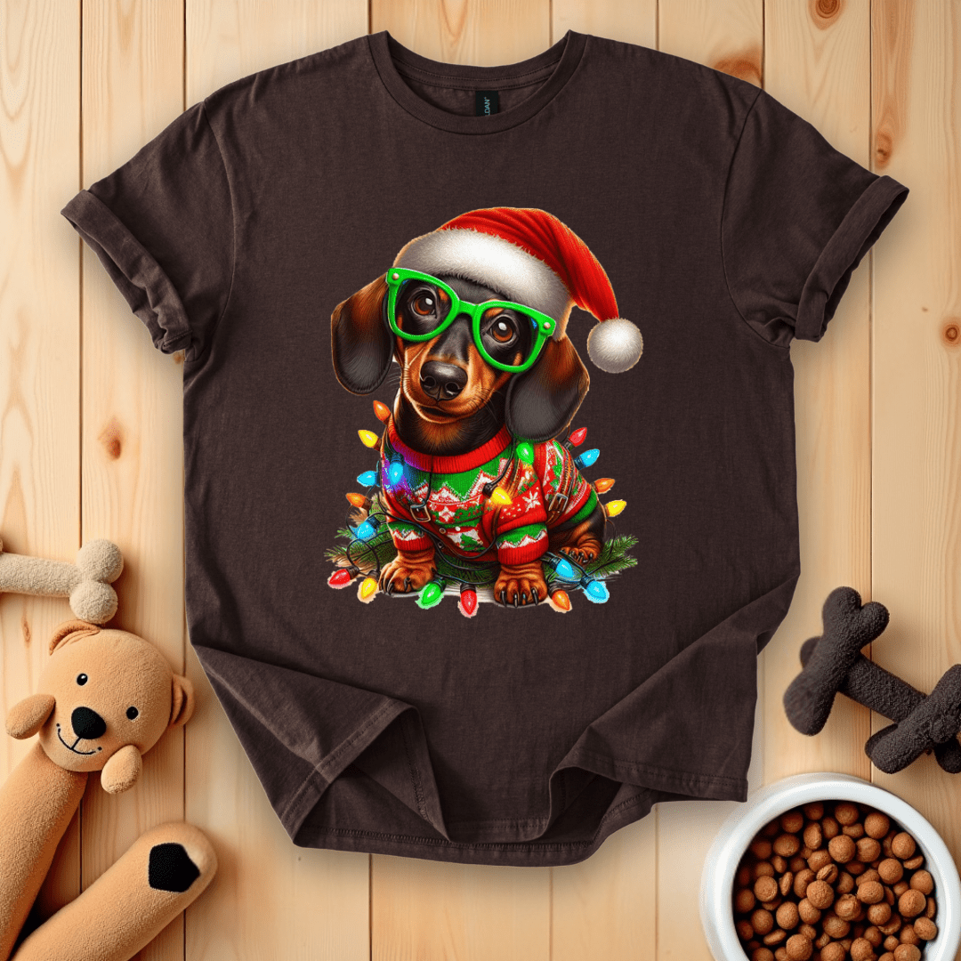 Dachshund Dog Santa Christmas Lights Xmas T-Shirt