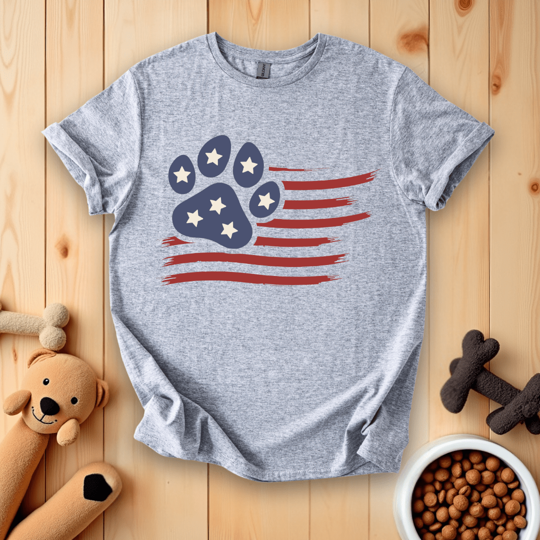 Sport Grey / S America Flag Dog Paw T-Shirt
