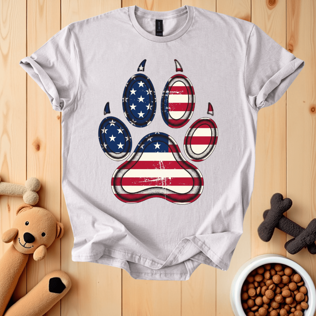 Ice Grey / S American Flag Dog Paw T-Shirt