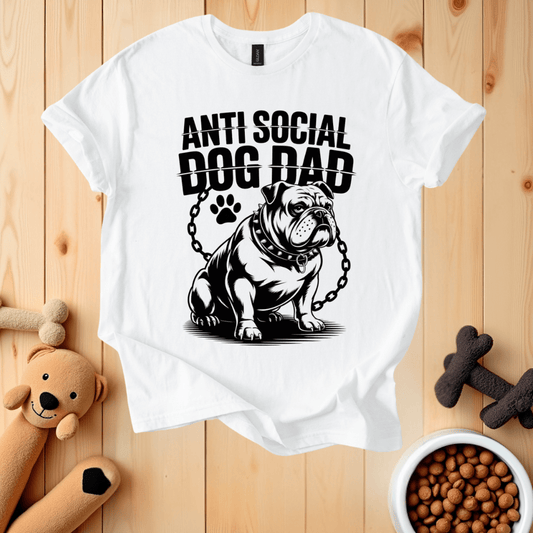 White / S Anti Social Dog Dad T-Shirt