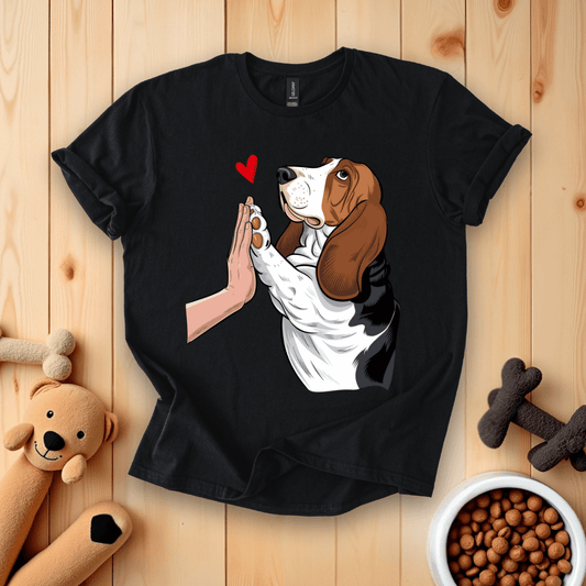 Black / S Basset Hound High Five T-Shirt