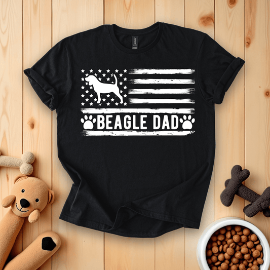 Black / S Beagle Dad American Flag T-Shirt