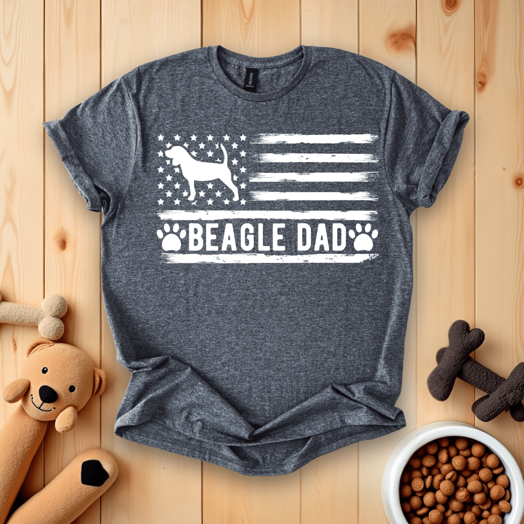 Dark Heather / S Beagle Dad American Flag T-Shirt