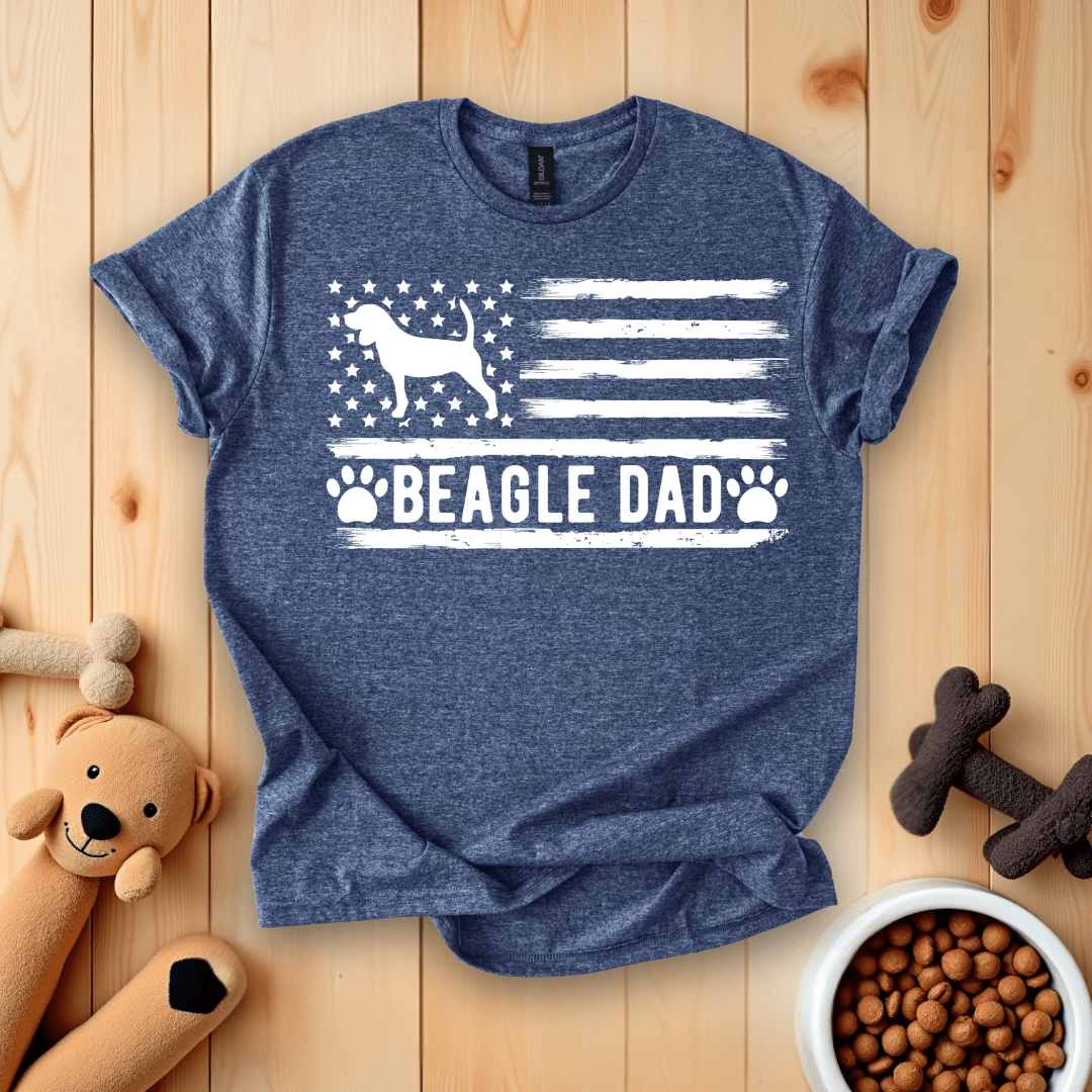 Heather Navy / S Beagle Dad American Flag T-Shirt