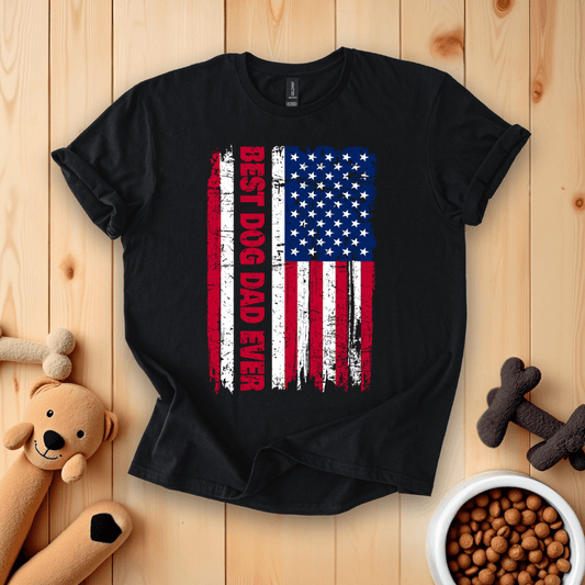 Black / S Best Dog Dad Ever American Flag T-Shirt