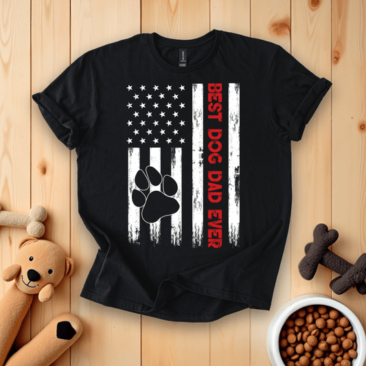 Black / S Best Dog Dad Ever American Flag T-Shirt