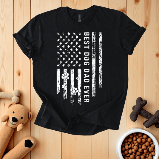 Black / S Best Dog Dad Ever American Flag T-Shirt