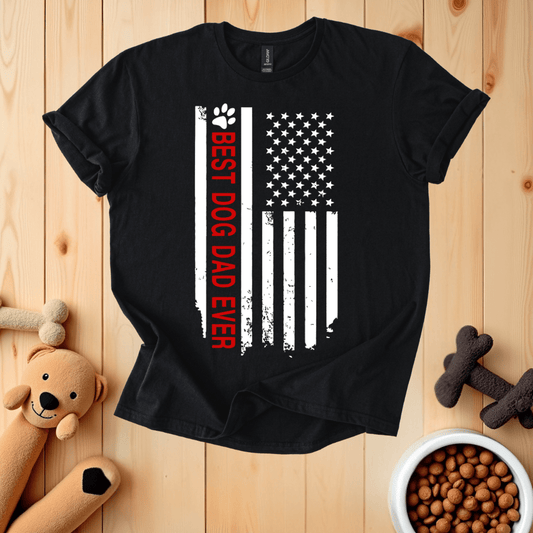 Black / S Best Dog Dad Ever American Flag T-Shirt