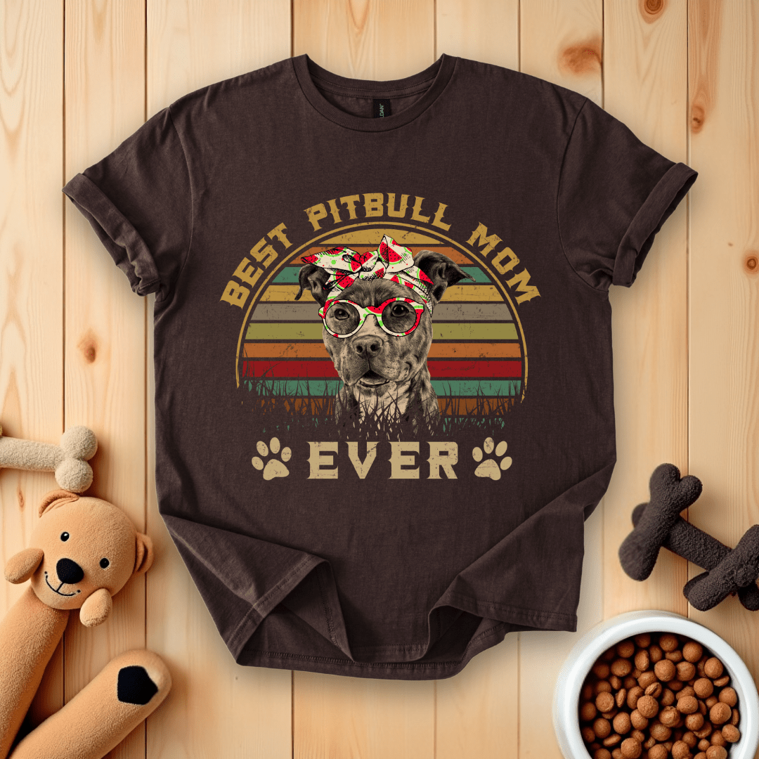 Dark Chocolate / S Best Pitbull Mom Ever Retro T-Shirt