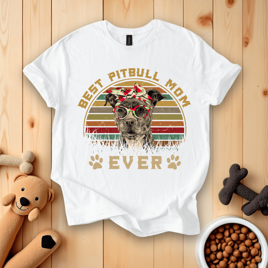 White / S Best Pitbull Mom Ever Retro T-Shirt
