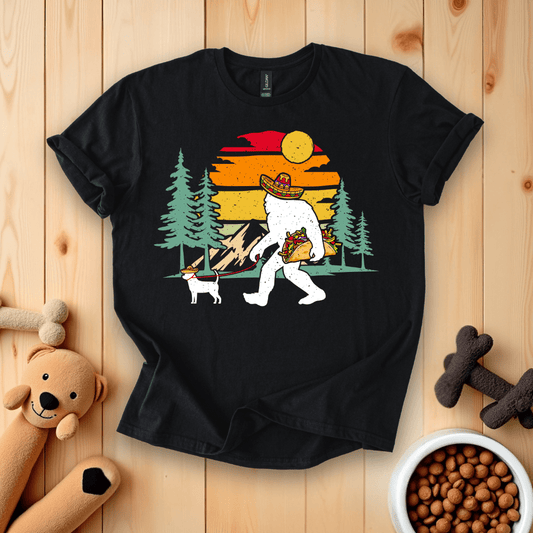 Black / S Bigfoot Walking Dog Cinco De Mayo T-Shirt