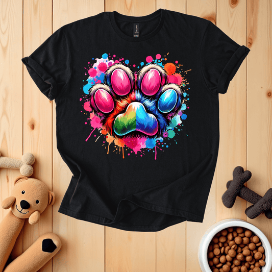 Black / S Colorful Dog Paw T-Shirt