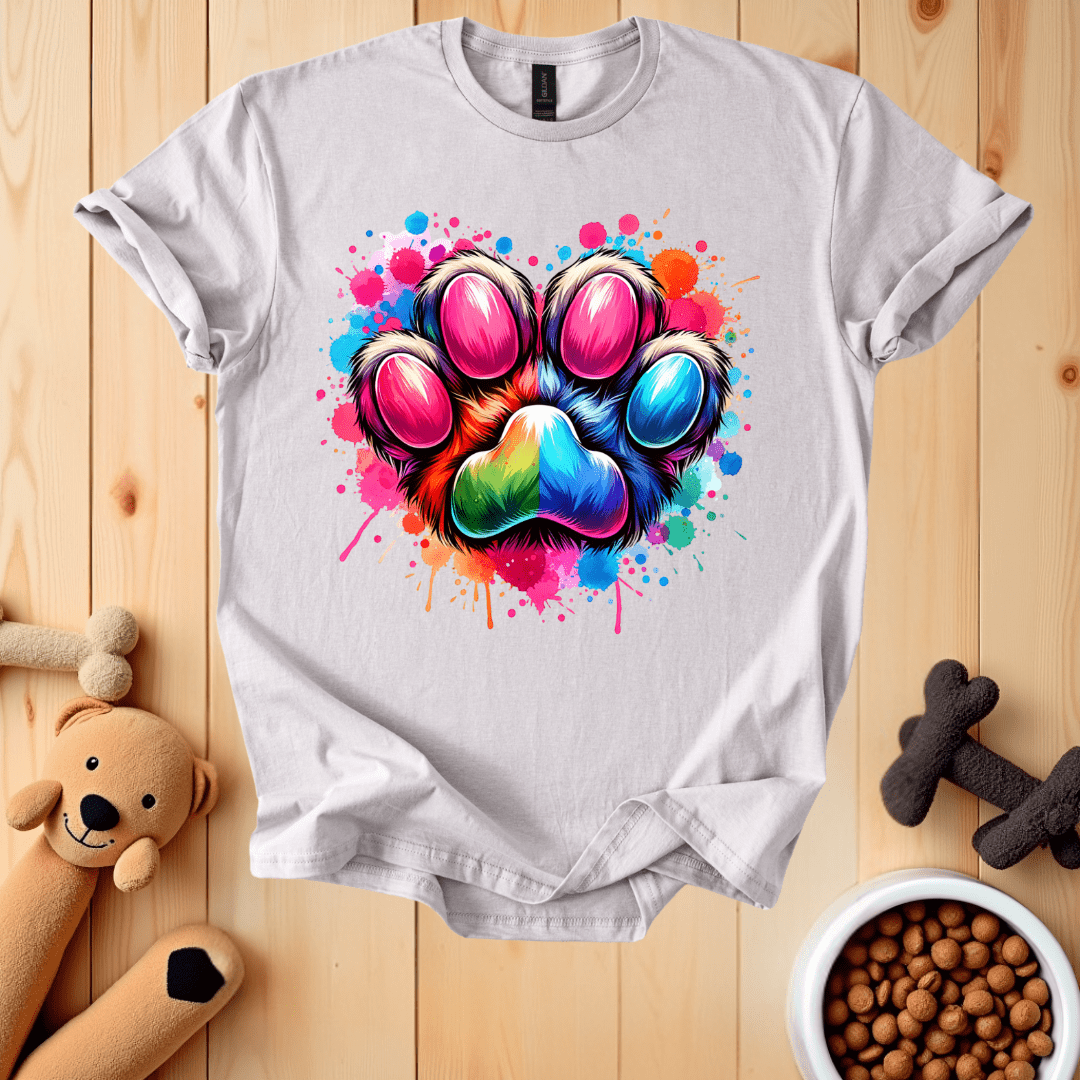 Ice Grey / S Colorful Dog Paw T-Shirt