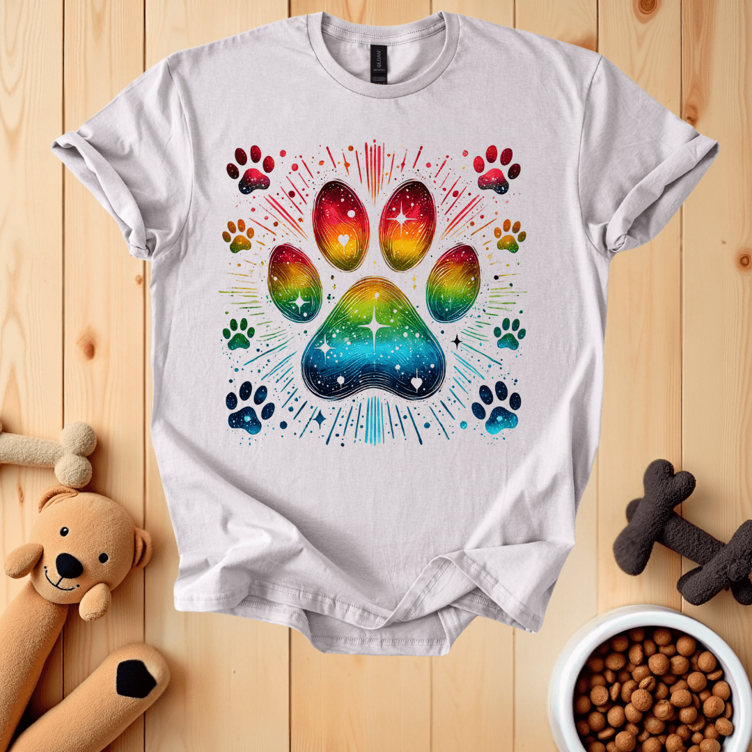 Ice Grey / S Colorful Dog Paw T-Shirt