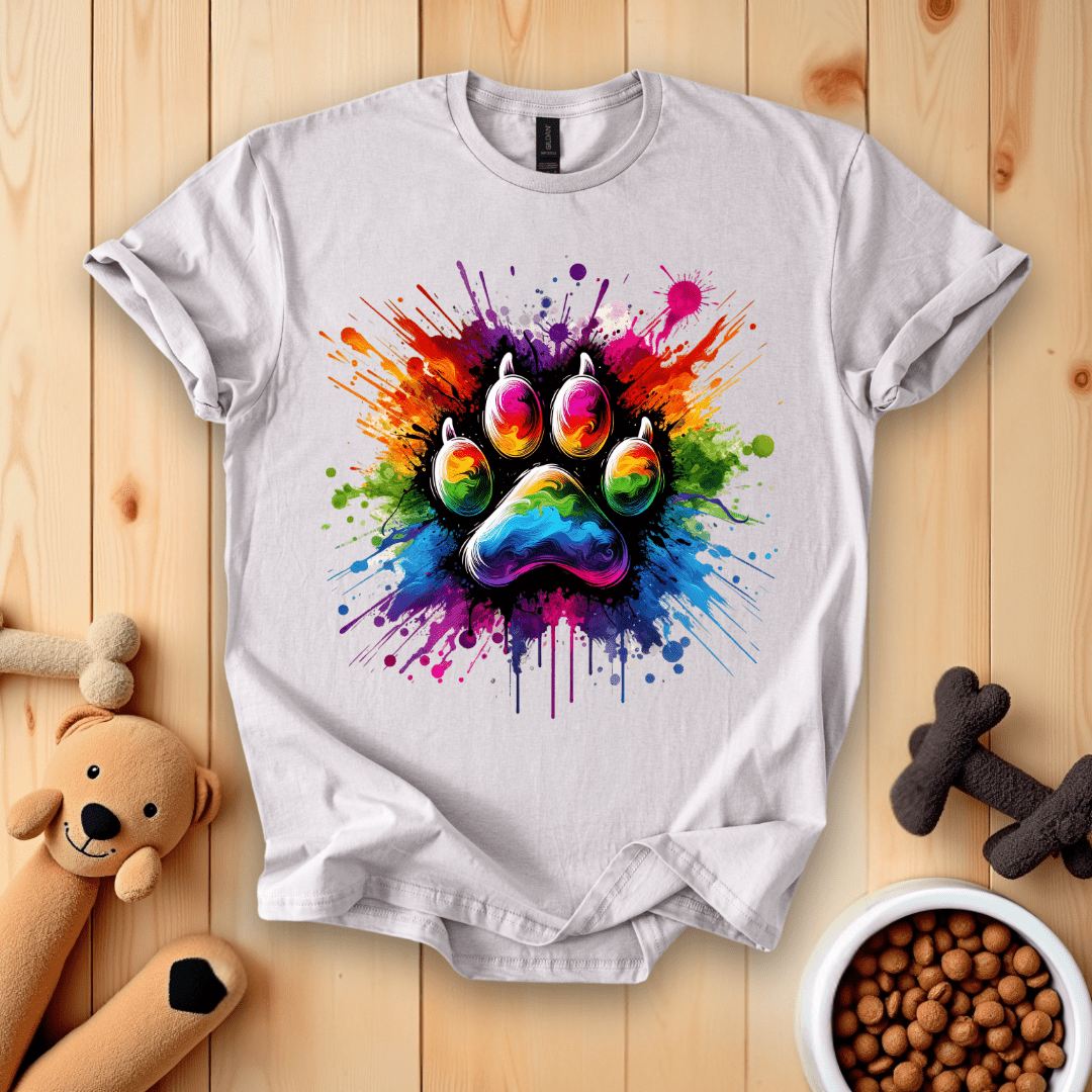 Ice Grey / S Colorful Dog Paw T-Shirt