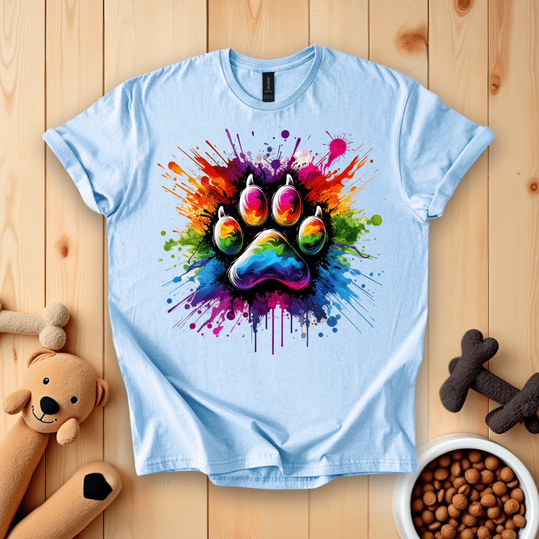 Light Blue / S Colorful Dog Paw T-Shirt