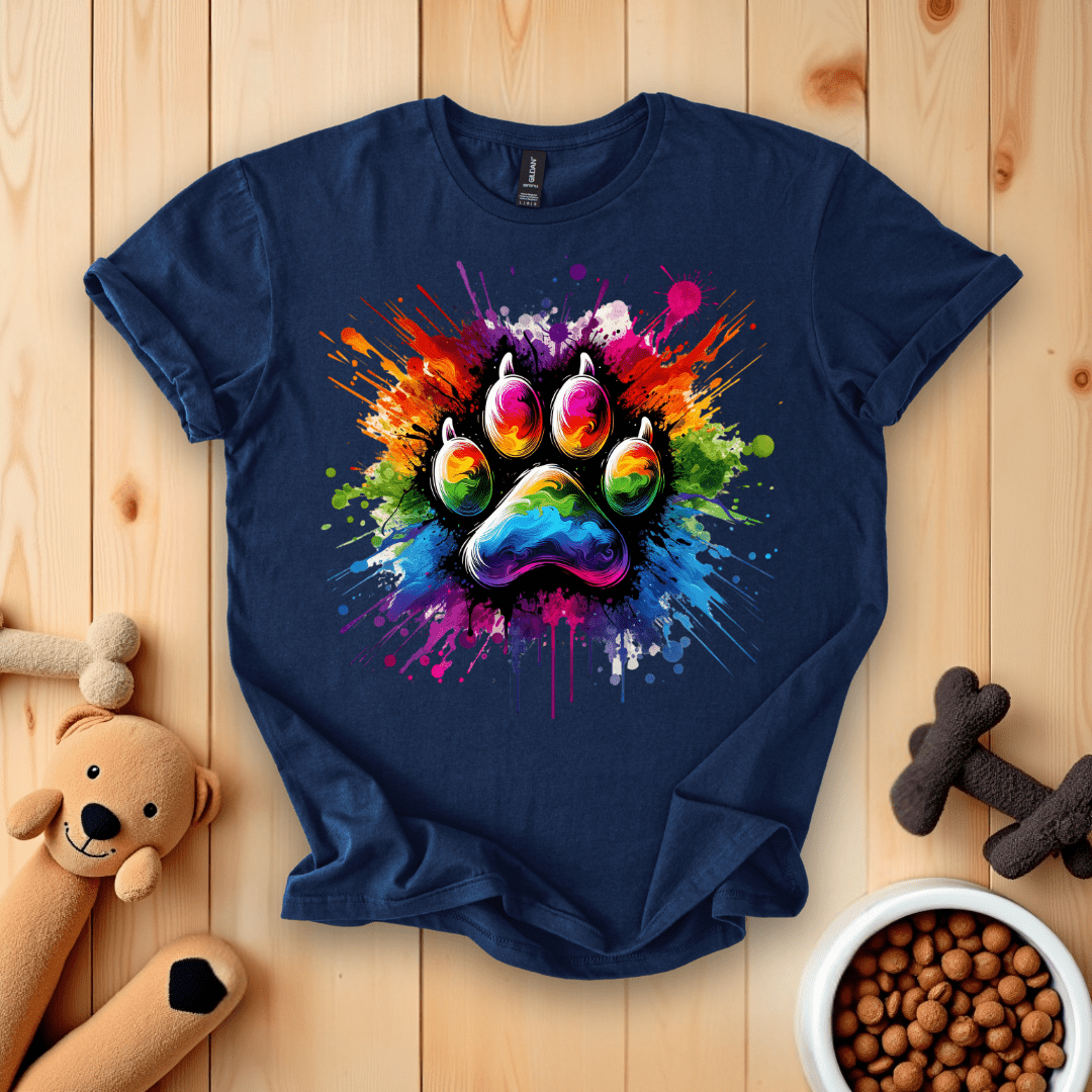 Navy / S Colorful Dog Paw T-Shirt