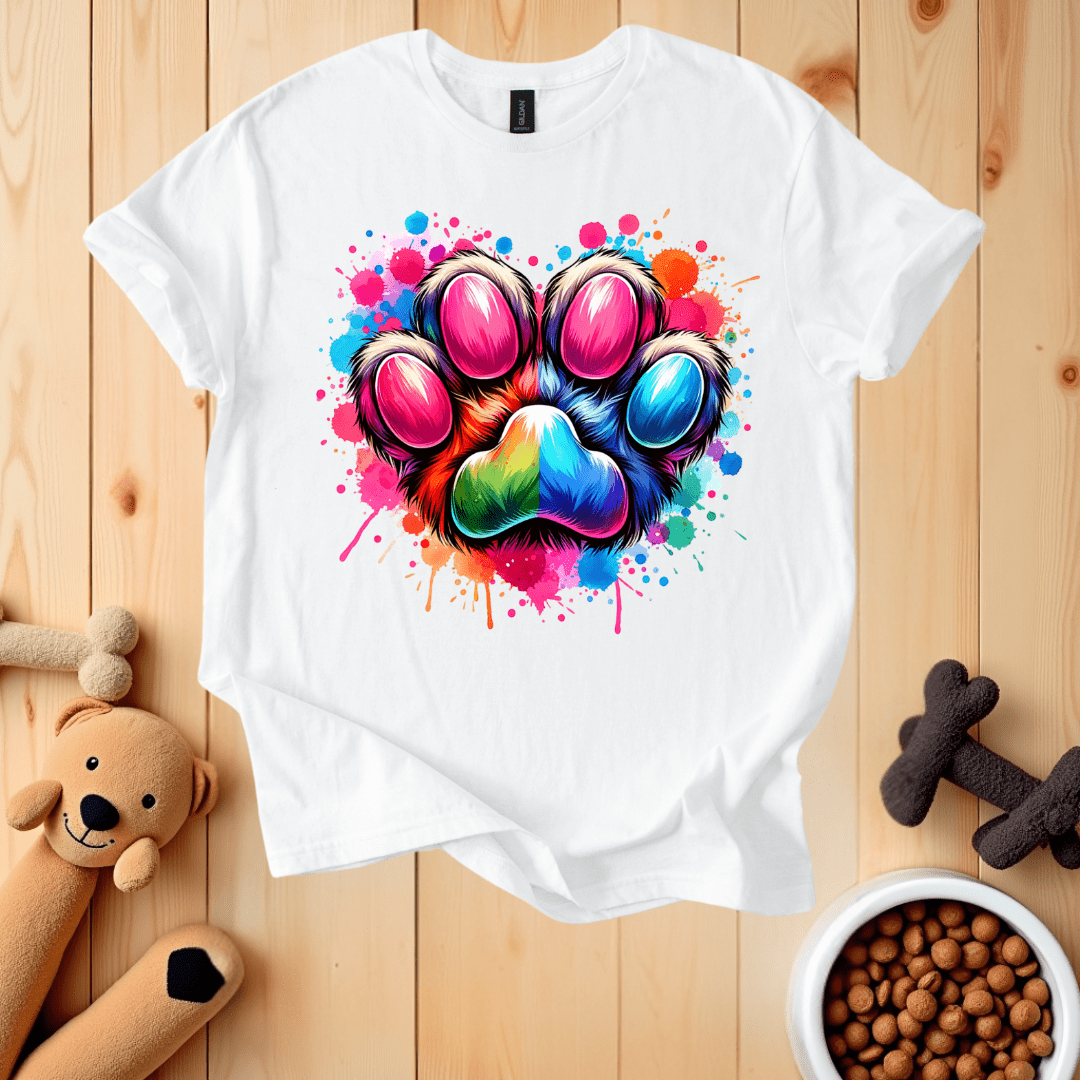 White / S Colorful Dog Paw T-Shirt