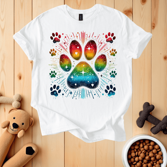 White / S Colorful Dog Paw T-Shirt