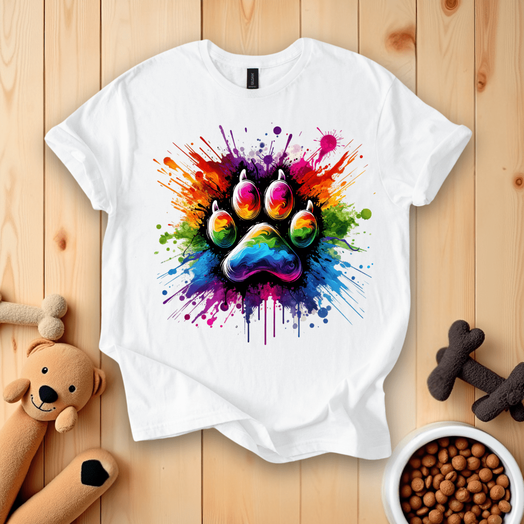 White / S Colorful Dog Paw T-Shirt