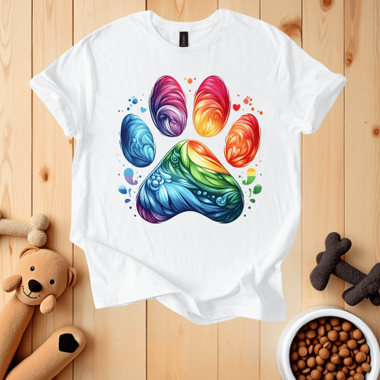 White / S Colorful Dog Paw T-Shirt