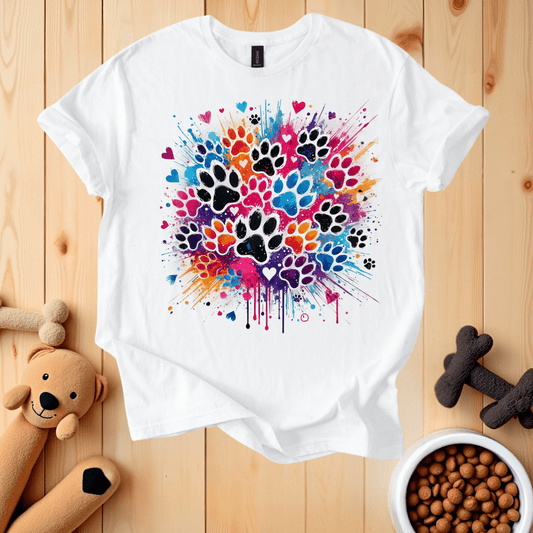 White / S Colorful Dog Paws T-Shirt