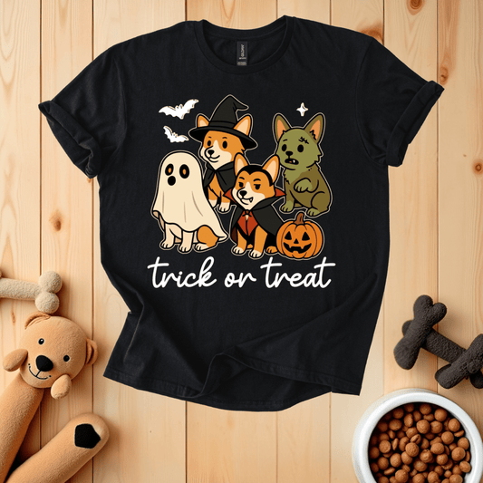 Black / S Corgi Dogs Halloween T-Shirt
