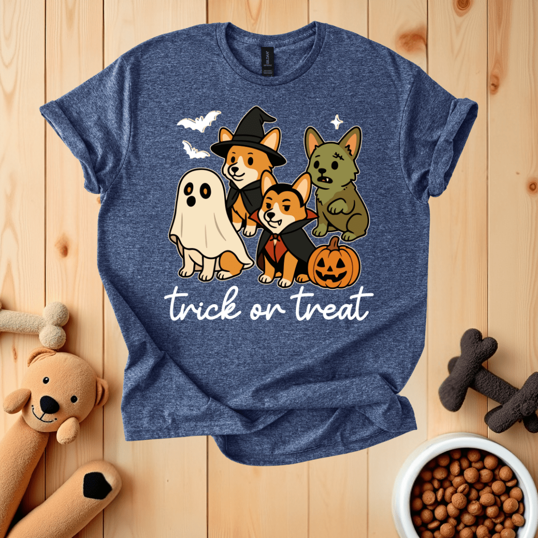 Heather Navy / S Corgi Dogs Halloween T-Shirt