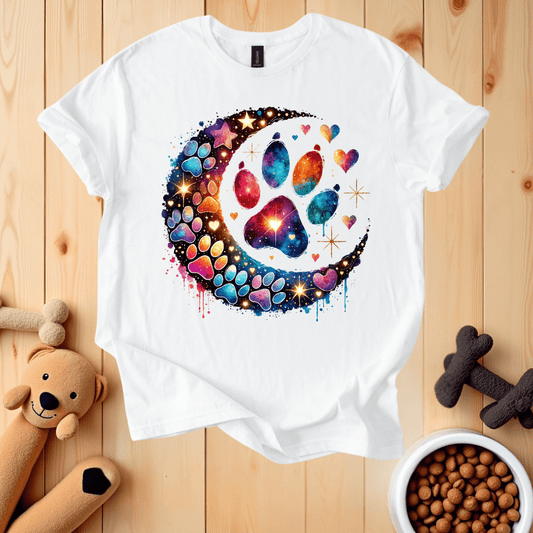 White / S Crescent Moon Dog Paw T-Shirt