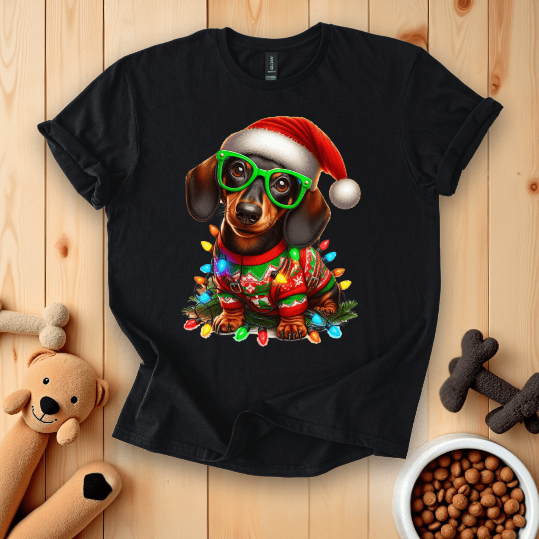Black / S Dachshund Dog Christmas T-Shirt