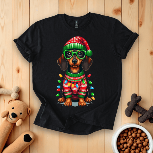 Black / S Dachshund Dog Christmas T-Shirt
