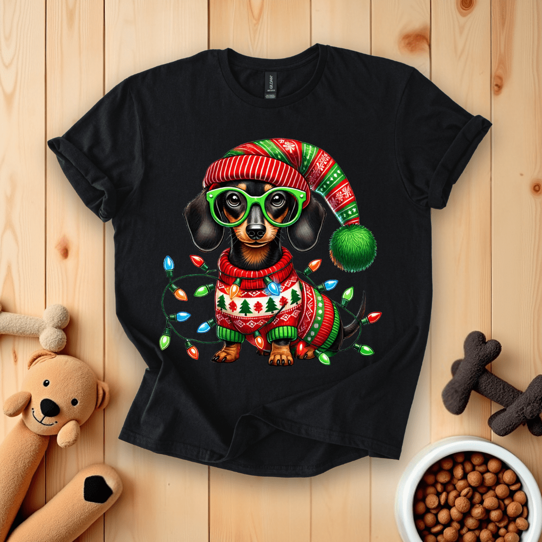 Black / S Dachshund Dog Christmas T-Shirt