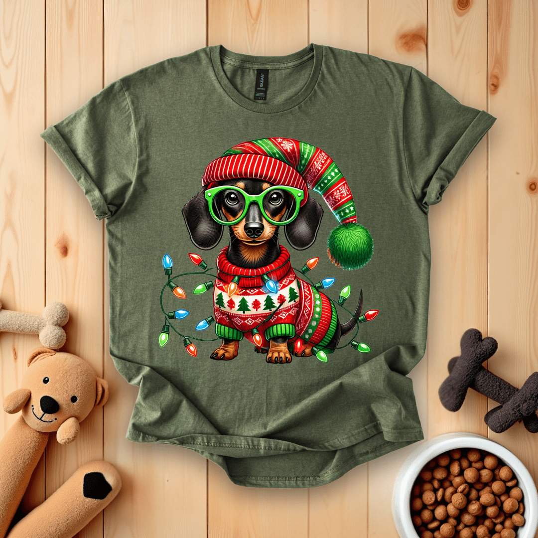 Military Green / S Dachshund Dog Christmas T-Shirt