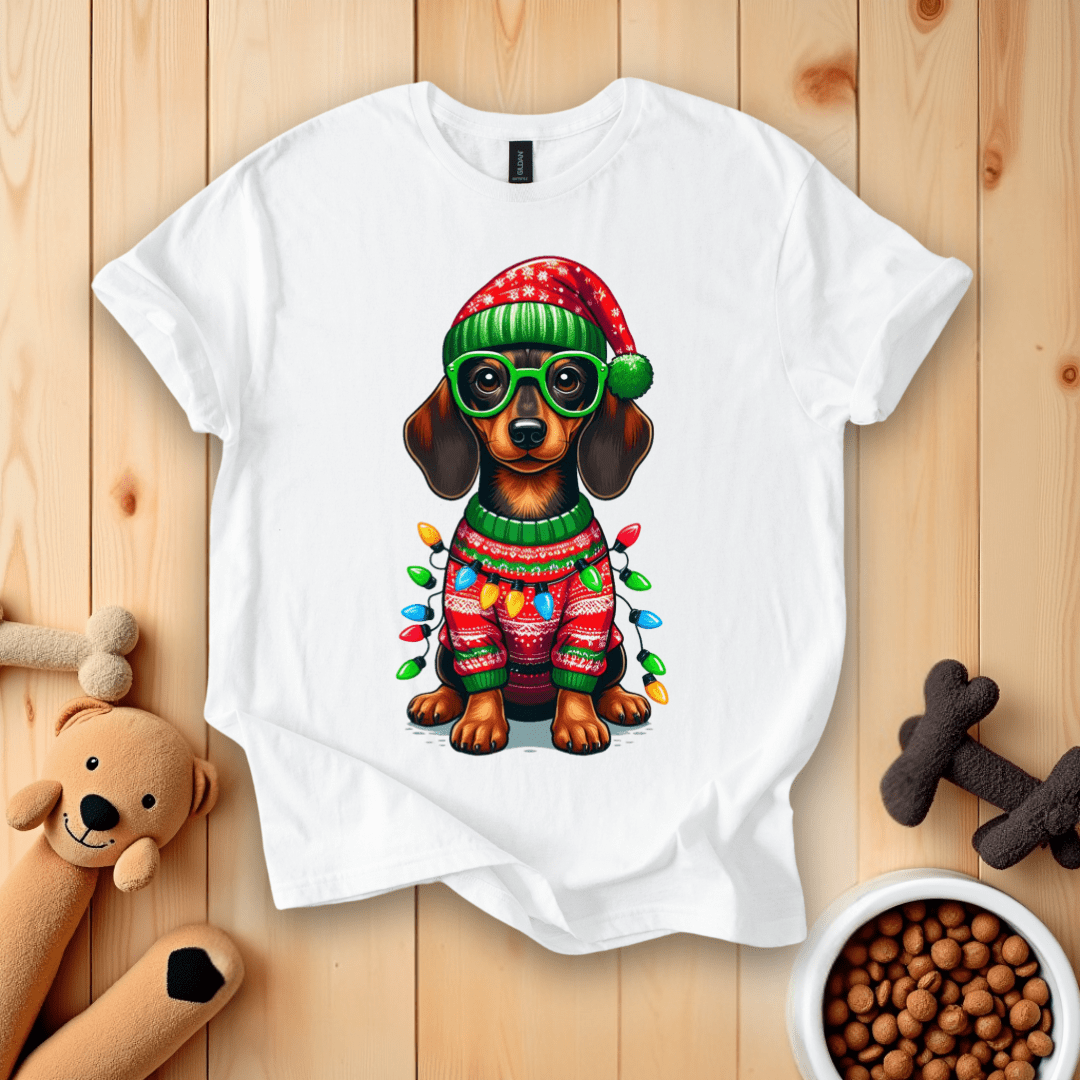 White / S Dachshund Dog Christmas T-Shirt