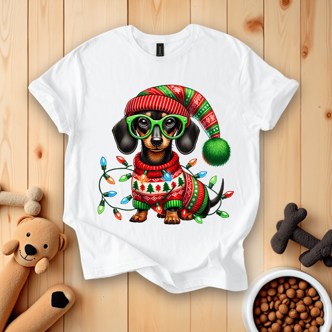 White / S Dachshund Dog Christmas T-Shirt