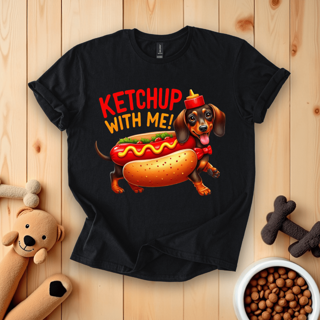 Black / S Dachshund Ketchup With Me T-Shirt
