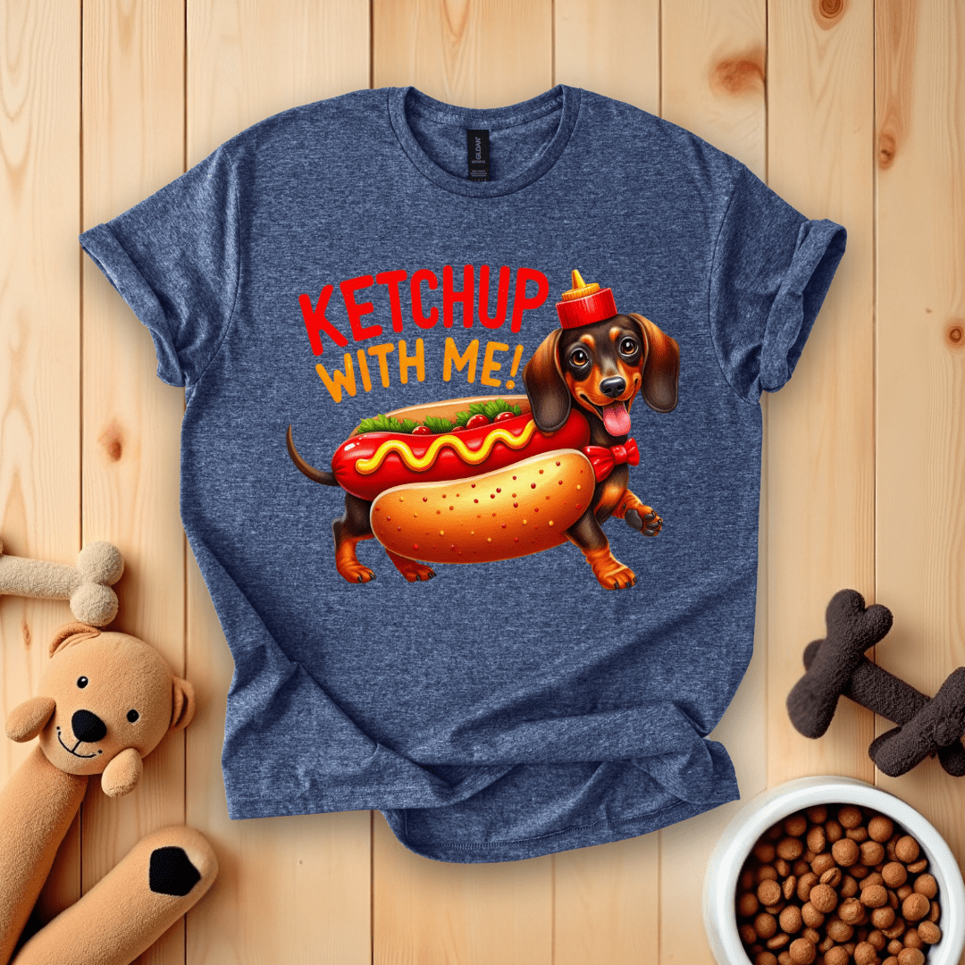 Heather Navy / S Dachshund Ketchup With Me T-Shirt