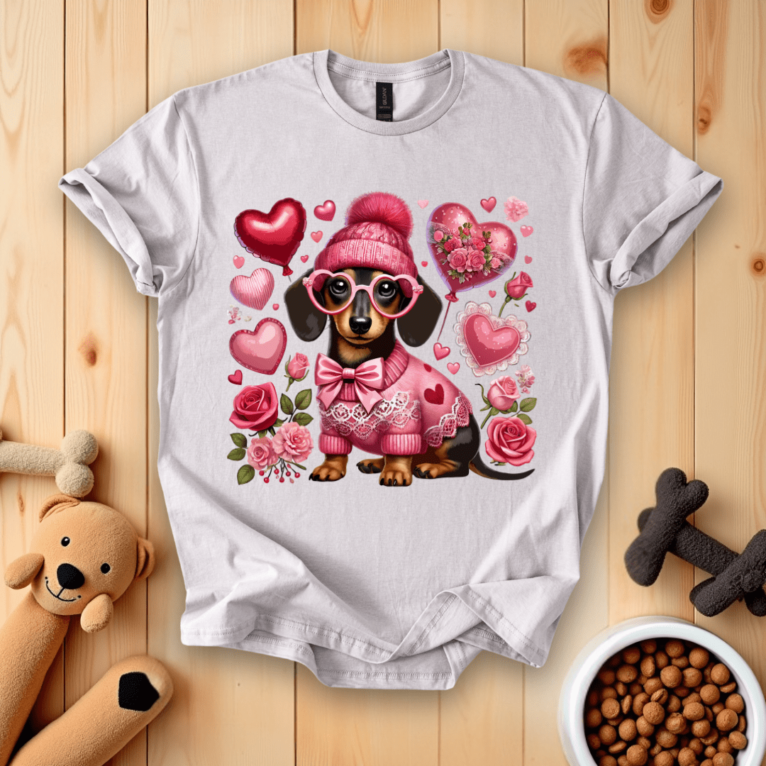 Ice Grey / S Dachshund Valentines Day T-Shirt