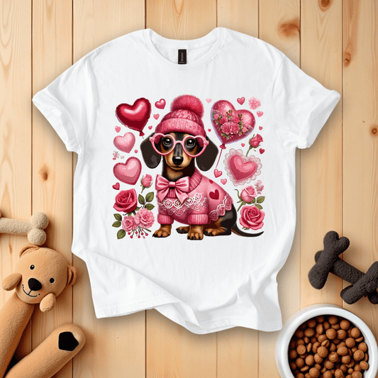 White / S Dachshund Valentines Day T-Shirt