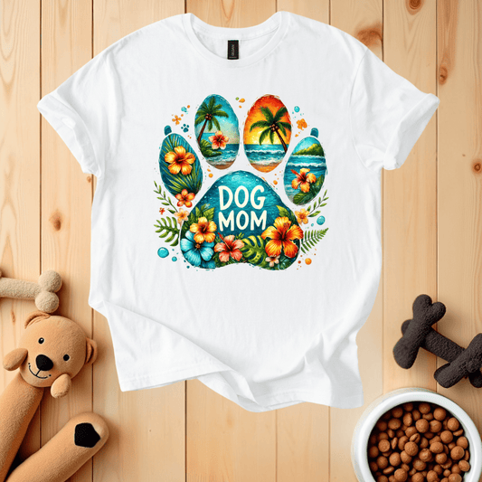 White / S Dog Mom Hawaiian Paw T-Shirt